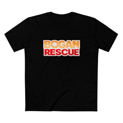 Bogan Rescue Graphic Tee — Bold Retro Text Shirt