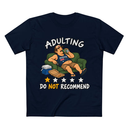 Adulting Do Not Recommend T-Shirt – Funny Lazy Couch Cartoon Tee