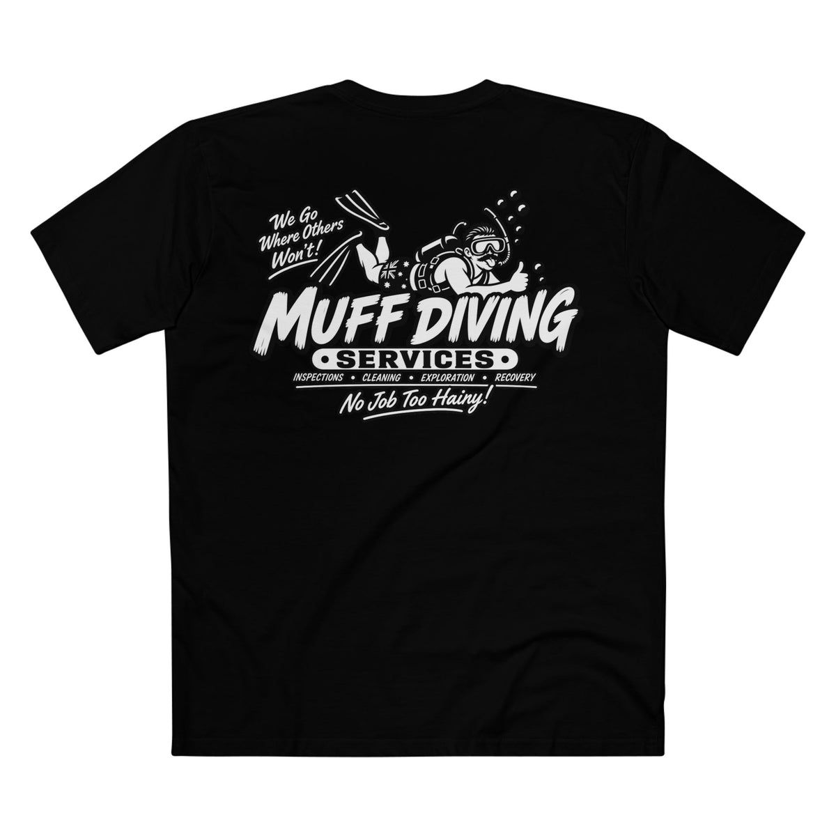 Muff Diving Services T-Shirt — Men's Tee (Back Print)