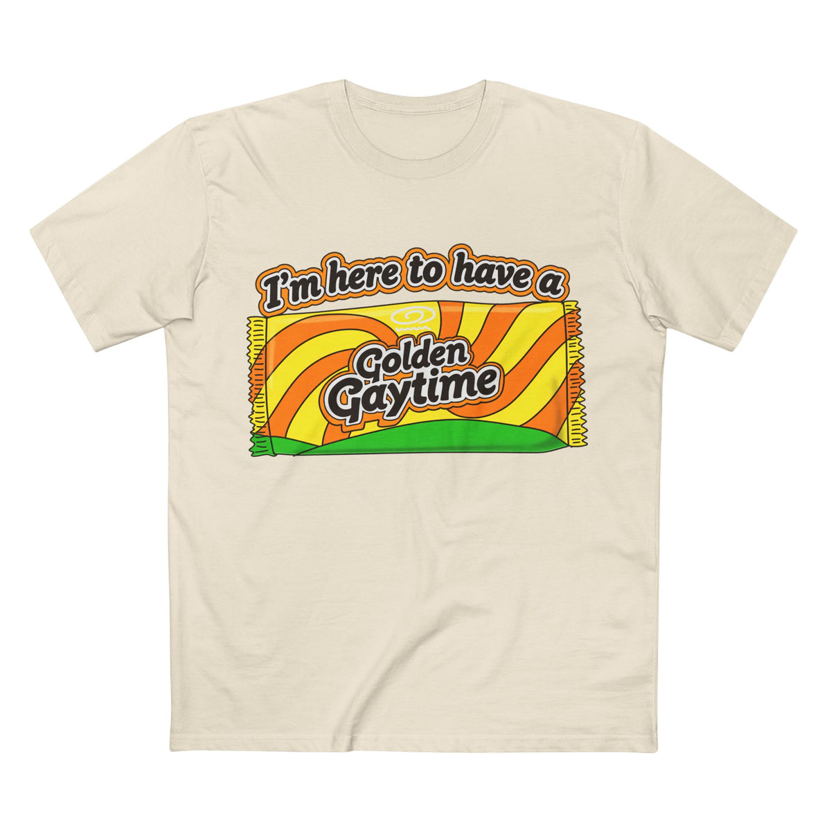 Golden Gaytime Retro Tee — “I’m Here to Have a Golden Gaytime” Pride T-Shirt