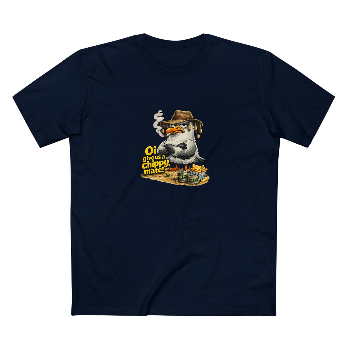 Seagull Stealing Chips T-Shirt — "Oi! Give Us a Chip!" Graphic Tee
