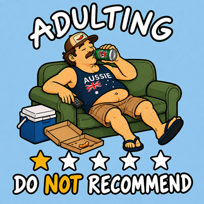 Adulting Do Not Recommend T-Shirt – Funny Lazy Couch Cartoon Tee