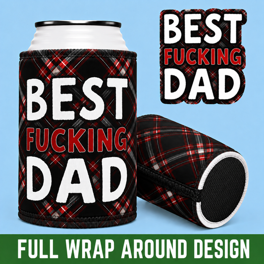 Best Dad Stubby Cooler – Red Plaid - Funny Father’s Day Gift