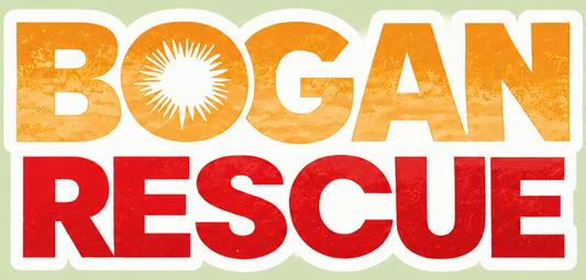 Bogan Rescue Graphic Tee — Bold Retro Text Shirt