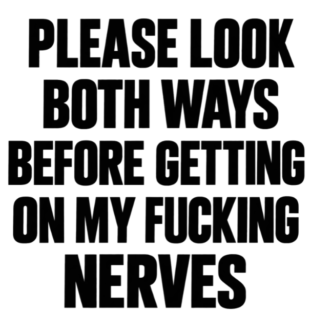 Please Look Both Ways Before Getting On My Fucking Nerves - Back Print
