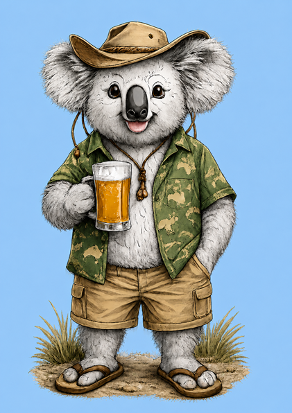 Koala with Beer T‑Shirt — Casual Aussie Wildlife Tee