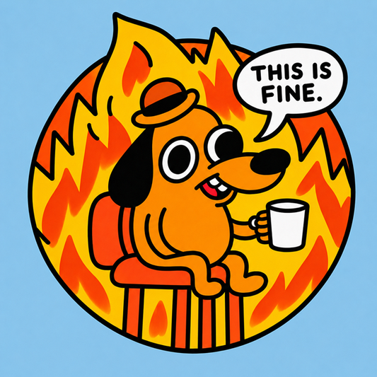 This Is Fine Dog T-Shirt — Funny Meme Tee with Fire Cartoon