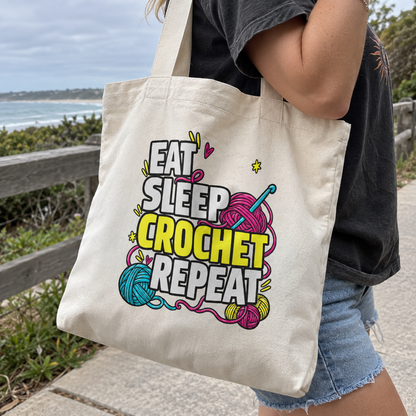 "Eat Sleep Crochet Repeat" - Tote