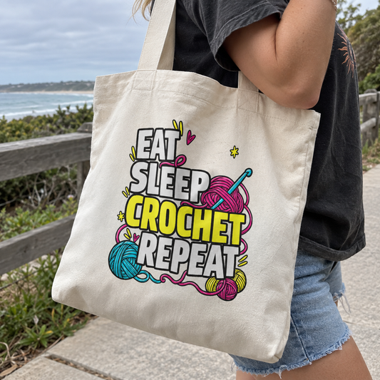 "Eat Sleep Crochet Repeat" - Tote
